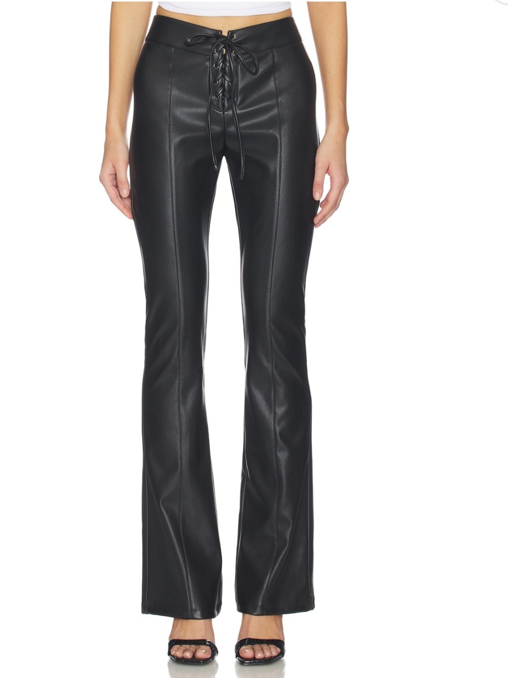 🆕 Revolve NBD Annalise Black Faux Leather Lace-Up Flare Pants
